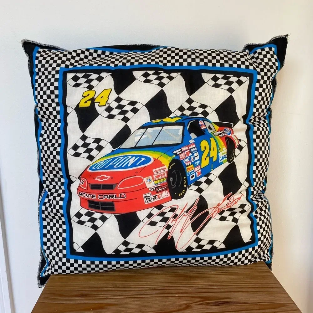 VTG NASCAR Pillow 1996 JEFF GORDON #24 THROW CHECKERED FLAG